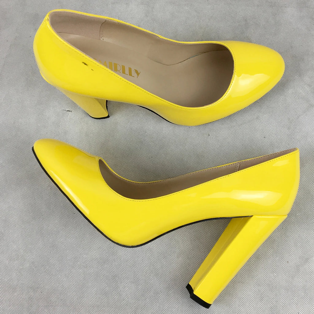 Women Patent Round Toe Block Heel High Heel Pumps Office Work Shoes Multi-color