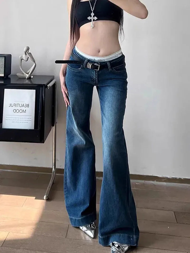 Lucyever Y2K Streetwear Low-Waisted Jeans Women Korean Fashion Slimming Denim Flares Pants Spring Summer Sexy Wide Leg Trousers