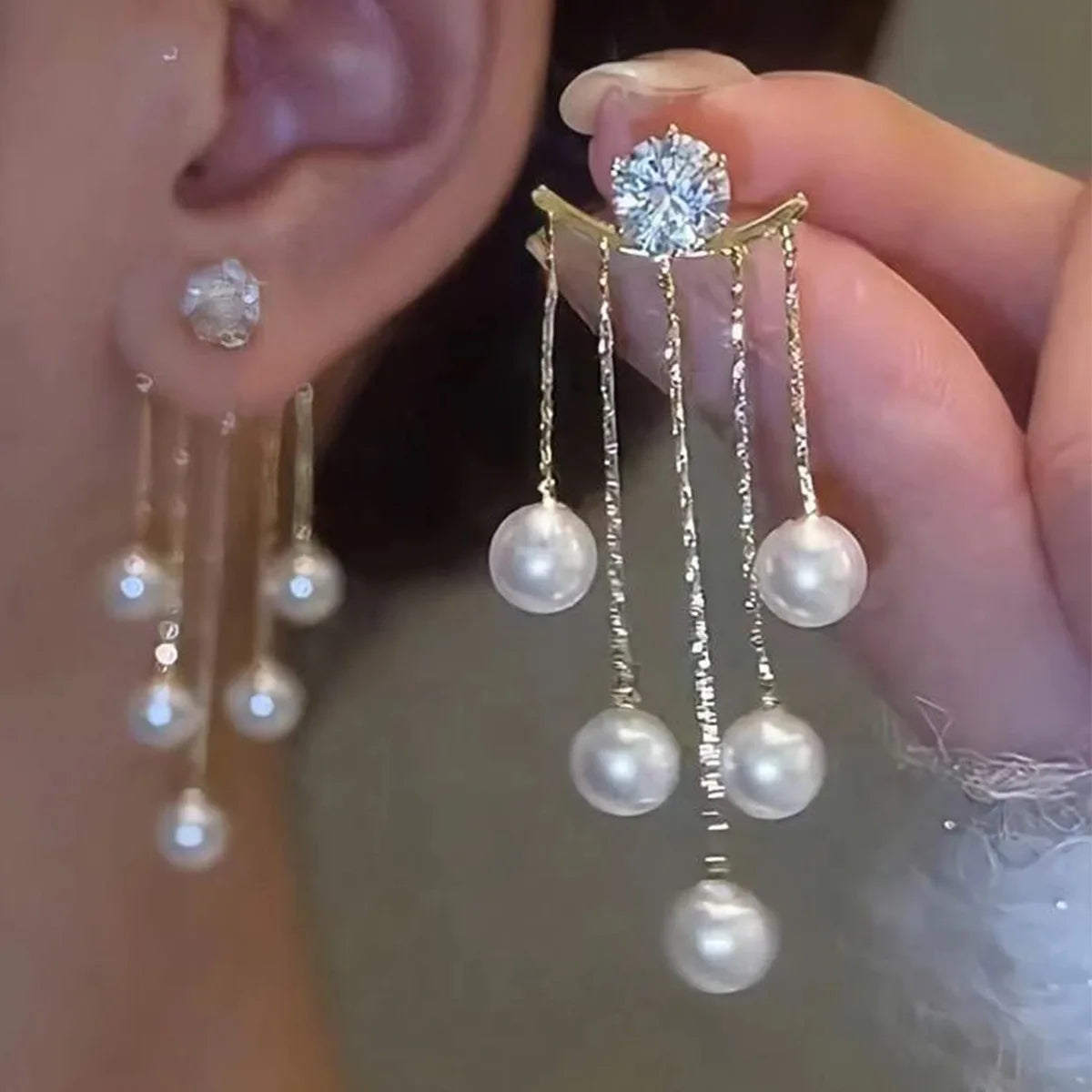 925 Silver Needle Korean Fashion Pearl Tassel Earrings For Women Jewelry 2026 Trending New Luxury Women's Zircon Pearl Earrings