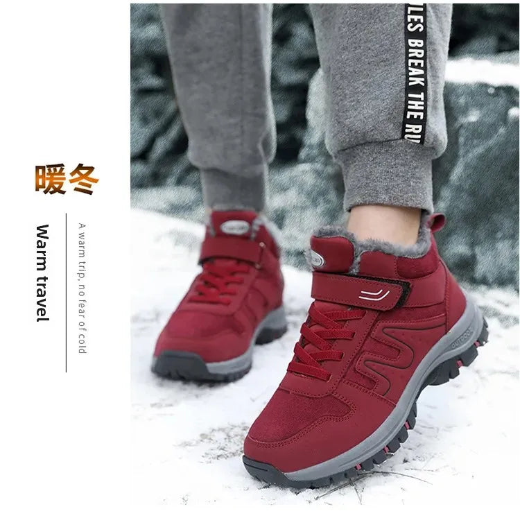 Winter High Top Snow Boots Men's Cotton Shoes Warm Fleece Lined Outdoor Anti-slip Casual Flats for Elderly And Middle-aged