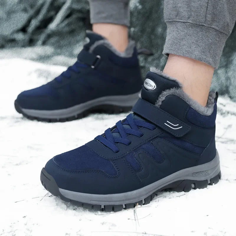 Winter High Top Snow Boots Men's Cotton Shoes Warm Fleece Lined Outdoor Anti-slip Casual Flats for Elderly And Middle-aged