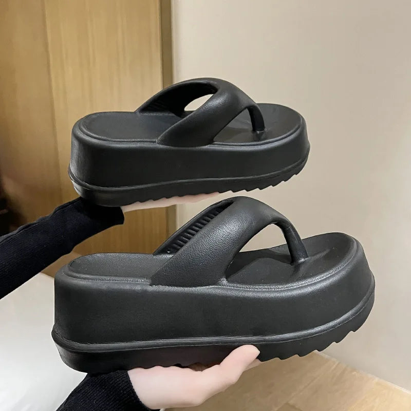 Bebealy Deep Heels Women's Slippers Summer Platform Home Slippers Soft Beach Slippers Outdoor Thick Sole Non-slip Cloud Slippers