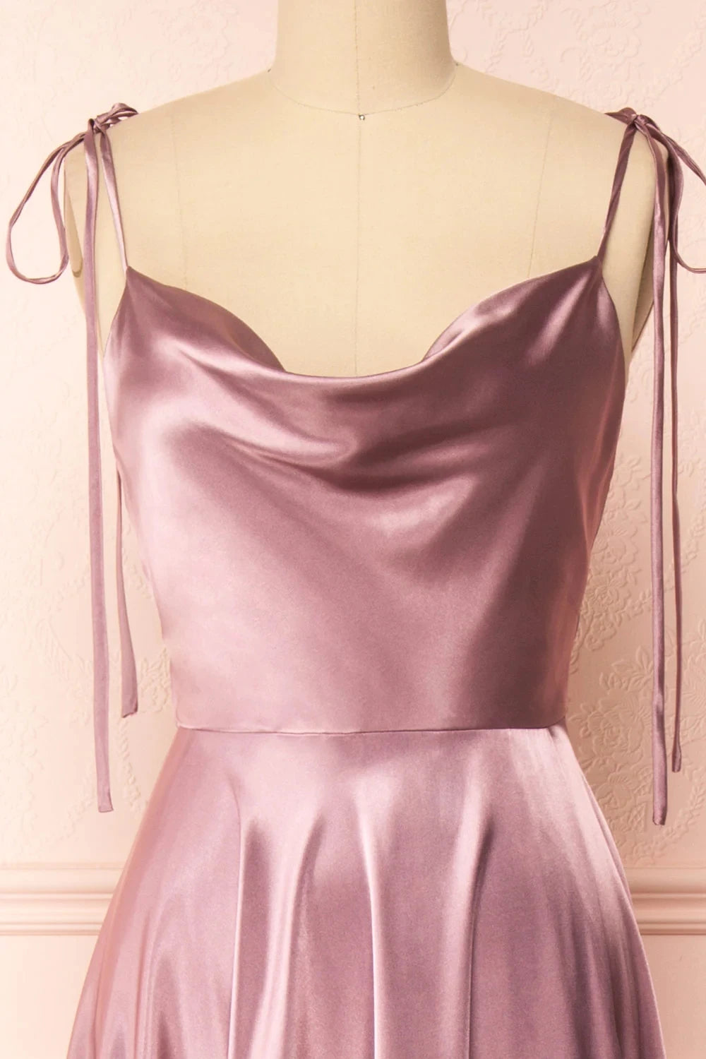BABYONLINE Elegant Bridesmaid Dress Cowl Neck Adjusted Spaghetti Silky-satin Fabric A-line Silhouette Wedding Women Long Gown