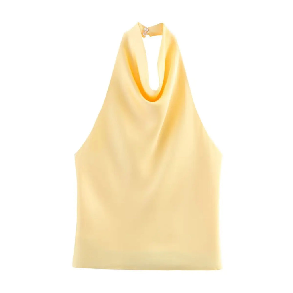 TFMLN 2025 Women Sexy Halter Top Spring Summer Sexy Backless High Street Waistcoat Female Fashion Solid Elegant Halter Neck Tops