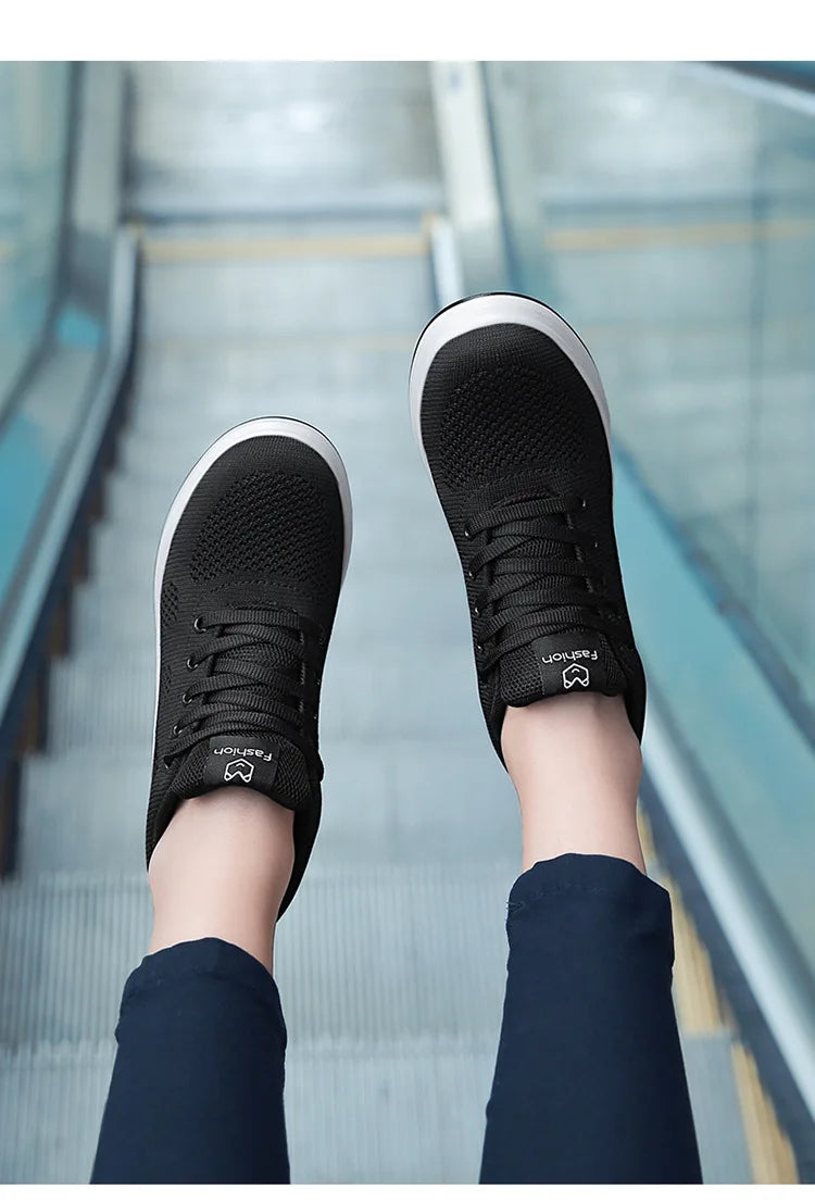 Casual Increase Women Shoes Mesh Comfortable Breathable Wedge Heels Fashion Contracted Lace Up Running Sneakers Tênis Branco