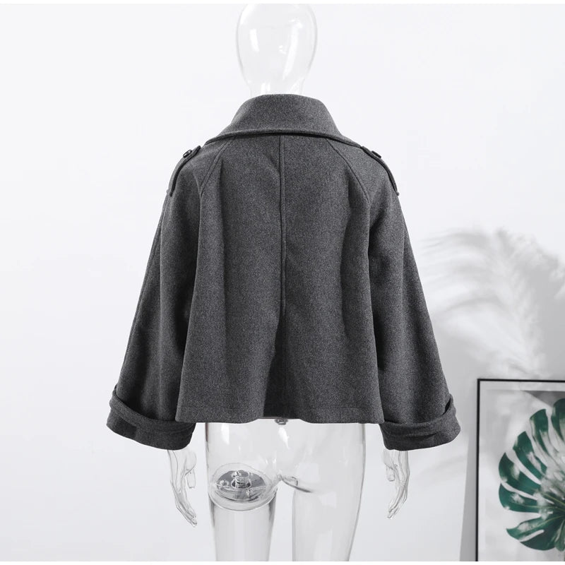 Stand Collar Women Spring Woolen Coats Single Breasted Loose Female Long Sleeve Jacket  Fashion Office Lady Street Short Coat