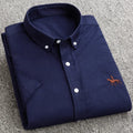 100% Pure Cotton Oxford Shirt For Men’s Short Sleeve Solid Stripe Leisure Embroidered Horse Social Business Formal Dress Shirts