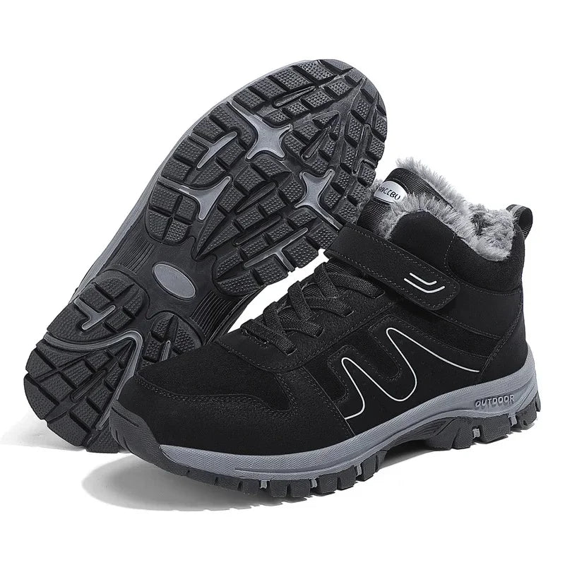 Winter High Top Snow Boots Men's Cotton Shoes Warm Fleece Lined Outdoor Anti-slip Casual Flats for Elderly And Middle-aged