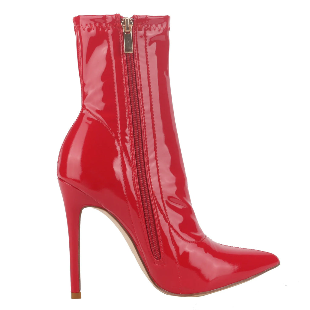 10CM Red Women Ankle Boots Side Zipper Thin Heels Short Boot Glossy Patent Leather High Heels Office Autumn Shoes Woman Footwear