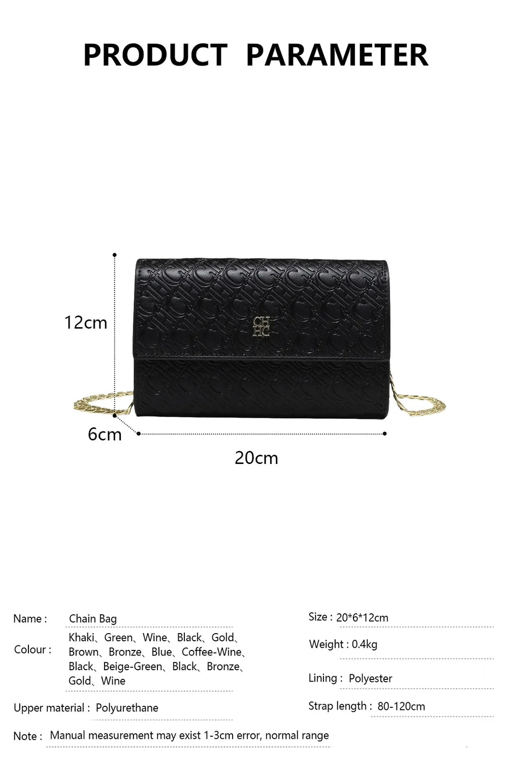 CH Fashion Women's Shoulder Bag with Letter Printing Design 2025 Festival Essential Versatile Women's Chain Bag