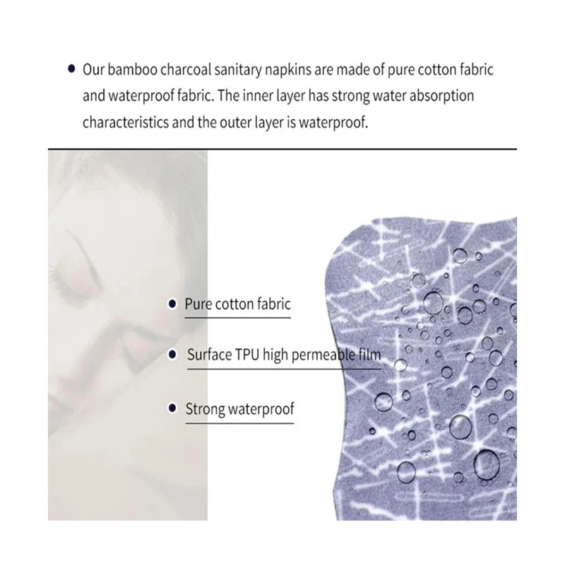 10pcs Reusable Menstrual Pads Female Breathable Heavy Flow Bamboo Charcoal Washable Sanitary Napkins Women cloth sanitary napkin
