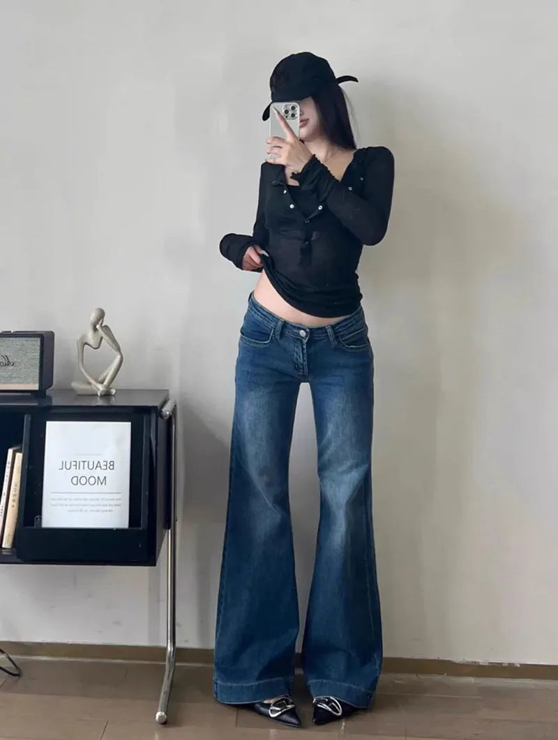 Lucyever Y2K Streetwear Low-Waisted Jeans Women Korean Fashion Slimming Denim Flares Pants Spring Summer Sexy Wide Leg Trousers