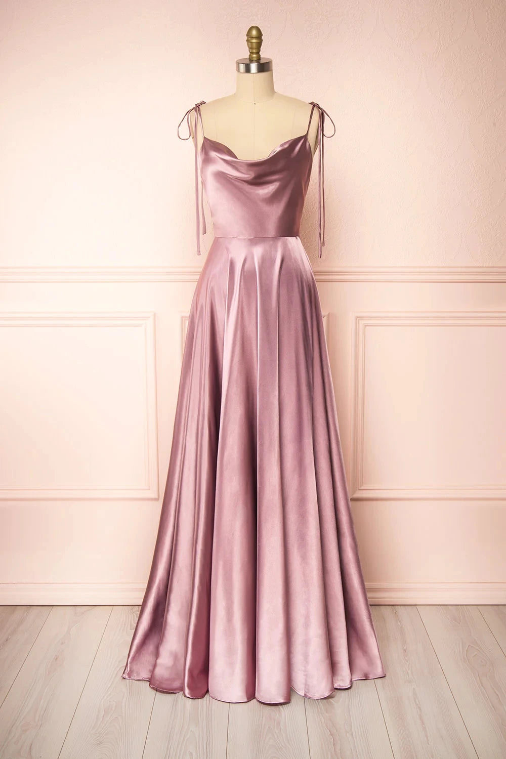 BABYONLINE Elegant Bridesmaid Dress Cowl Neck Adjusted Spaghetti Silky-satin Fabric A-line Silhouette Wedding Women Long Gown