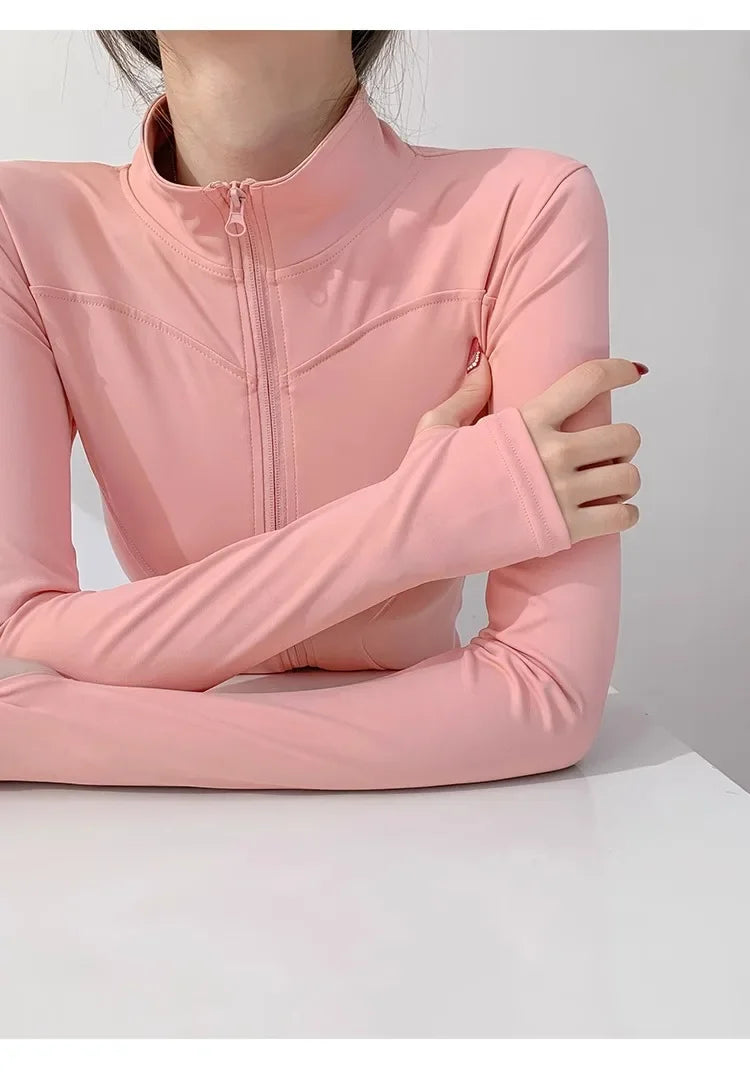 S-3XL Sun Quick Drying Sports Coat Women's Tight Top Yoga Jacket Long Sleeve Zipper Jacket Running Fitness Women's Jacket