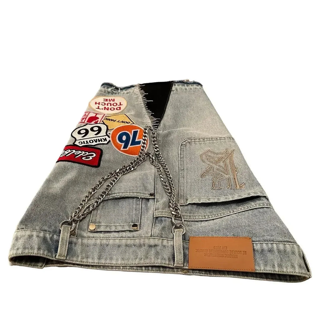 Harajuku Hip Hop Cartoon Denim Shorts Women Embroidery Patchwork Baggy Short American 2000s Y2k Jeans Low Waist Sports Shorts