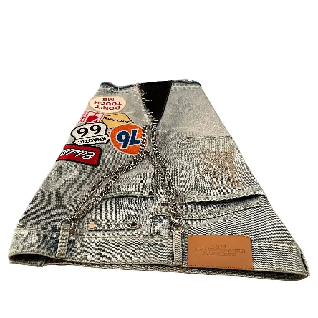 Harajuku Hip Hop Cartoon Denim Shorts Women Embroidery Patchwork Baggy Short American 2000s Y2k Jeans Low Waist Sports Shorts