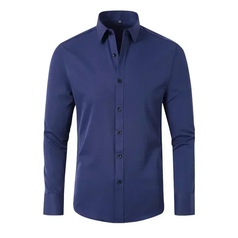 Micro elastic men's long sleeved shirt, silky and not easily wrinkled, high-quality men's shirt, plus size shirt