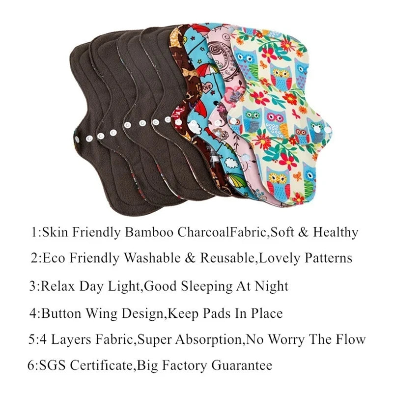 10pcs Reusable Menstrual Pads Female Breathable Heavy Flow Bamboo Charcoal Washable Sanitary Napkins Women cloth sanitary napkin