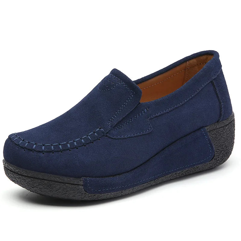 2022 Spring Autumn Women Flats Platform Loafers Ladies Genuine Leather Comfort Wedge Moccasins Orthopedic Slip On Casual Shoes