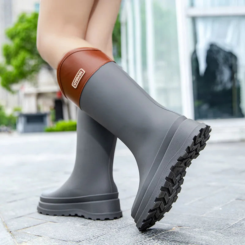 Adult Fashionable High-top Rain Boots Women's Waterproof and Non-slip Rain Boots for Outdoor Travel and Camping Cotton Warm Boot