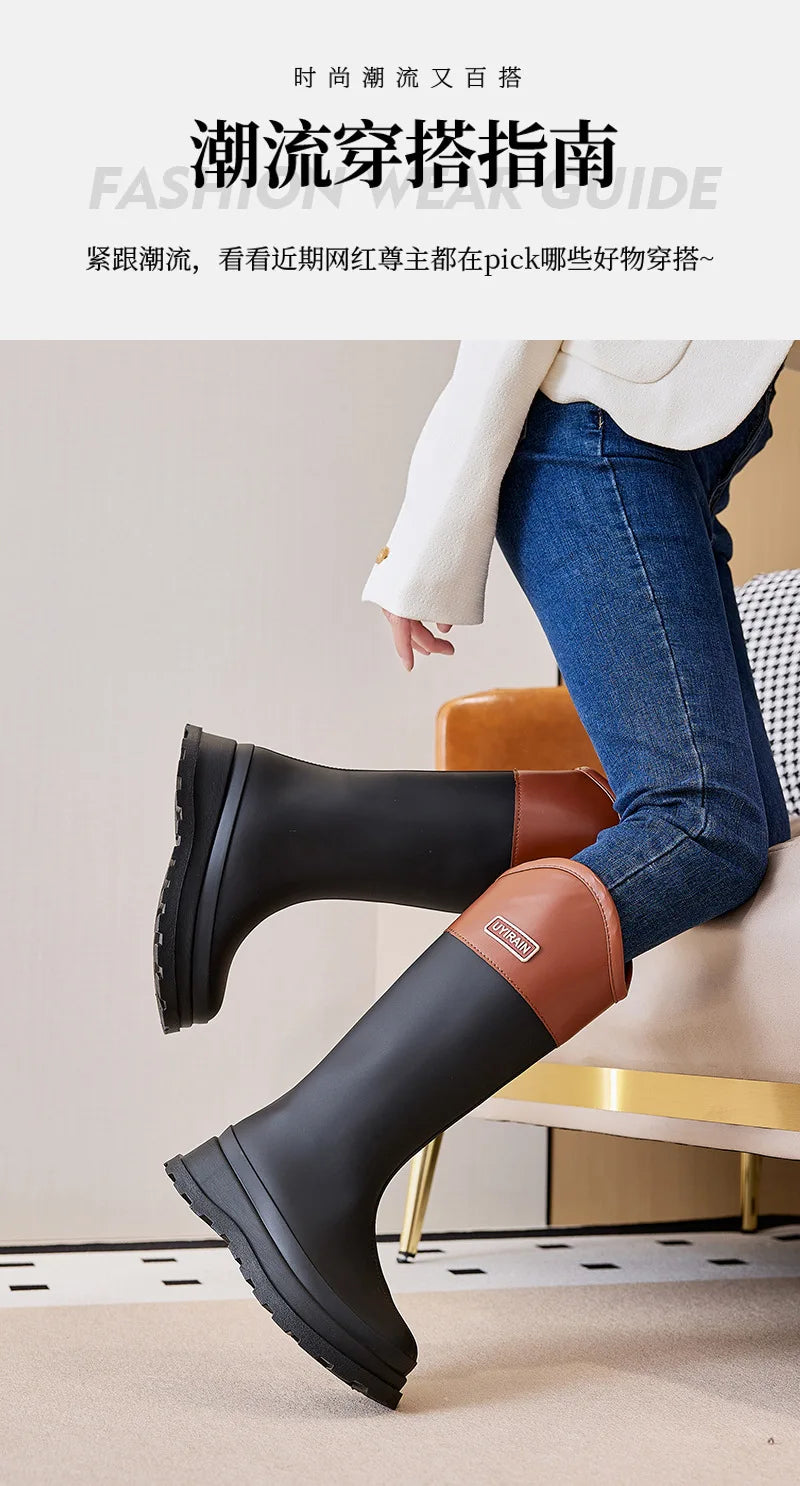 Adult Fashionable High-top Rain Boots Women's Waterproof and Non-slip Rain Boots for Outdoor Travel and Camping Cotton Warm Boot
