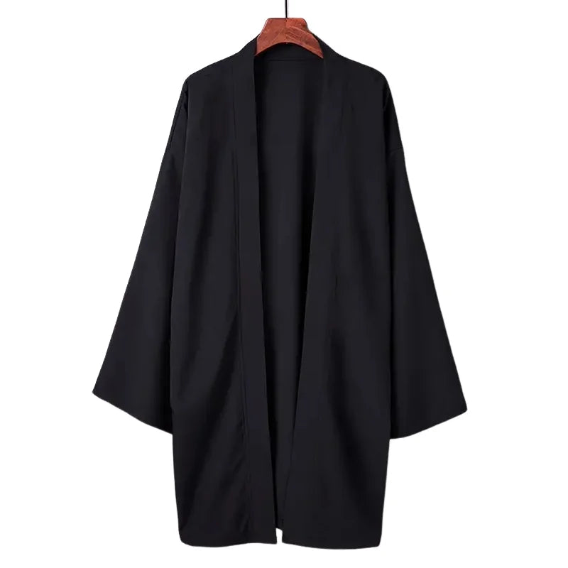 2024 New Men's Long Solid Color Japanese Kimono Poncho Summer Casual Loose Women's Yukata Haori Beach Black Hiyoshi Shirt Jacket
