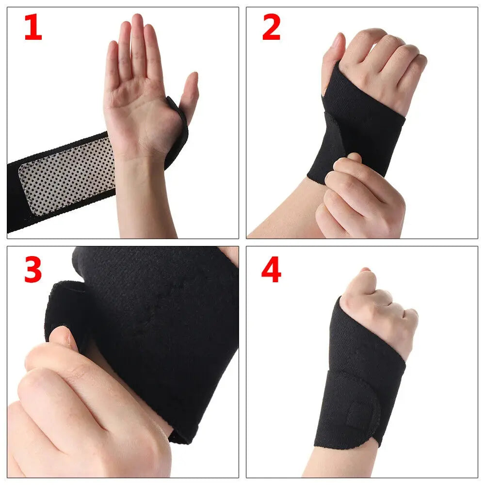 1 Pair Self-Heating Tourmaline Wrist Brace Sports Care Protection Wrist Belt Far Infrared Magnetic Therapy Pads Pain Relief