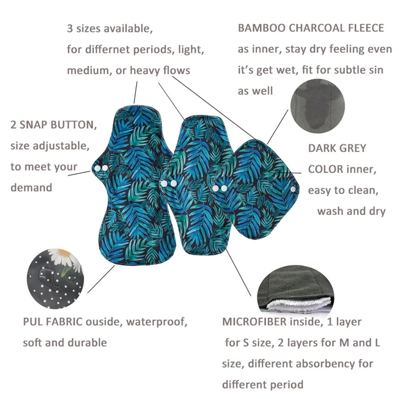10pcs Reusable Menstrual Pads Female Breathable Heavy Flow Bamboo Charcoal Washable Sanitary Napkins Women cloth sanitary napkin