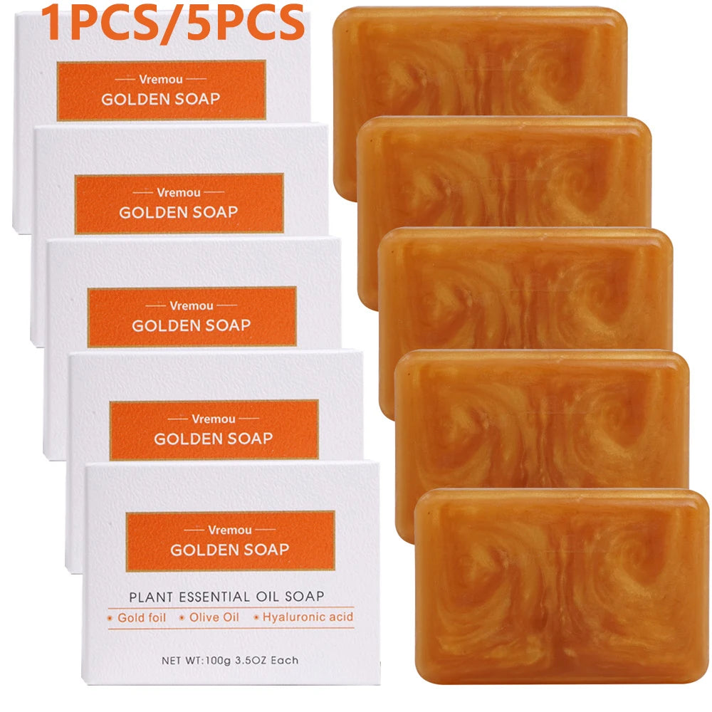 1Pcs/5Pcs Gold Foil Gilded Soap, Plant Essential Oil Cleansing Soap, Gentle Cleansing Scrub, Particle Soap Improves Rough Skin