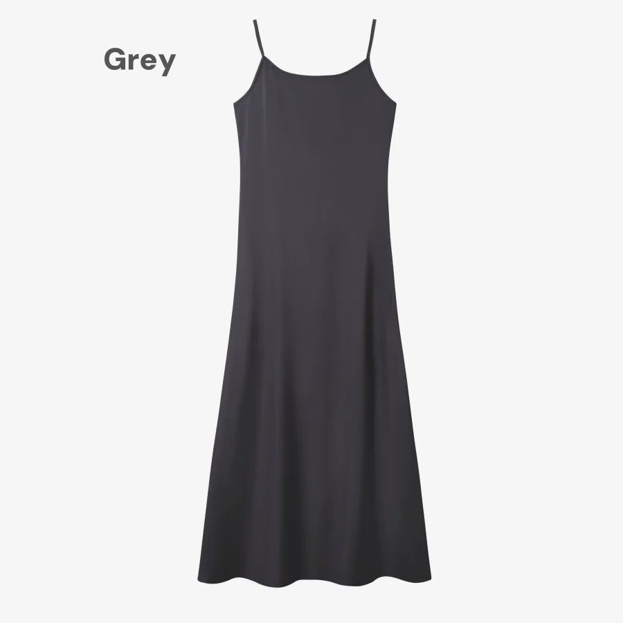 AS AW25 elegance slip satin dress + knitting cross top +mockneck woman clothing set adjustable maxi floor length