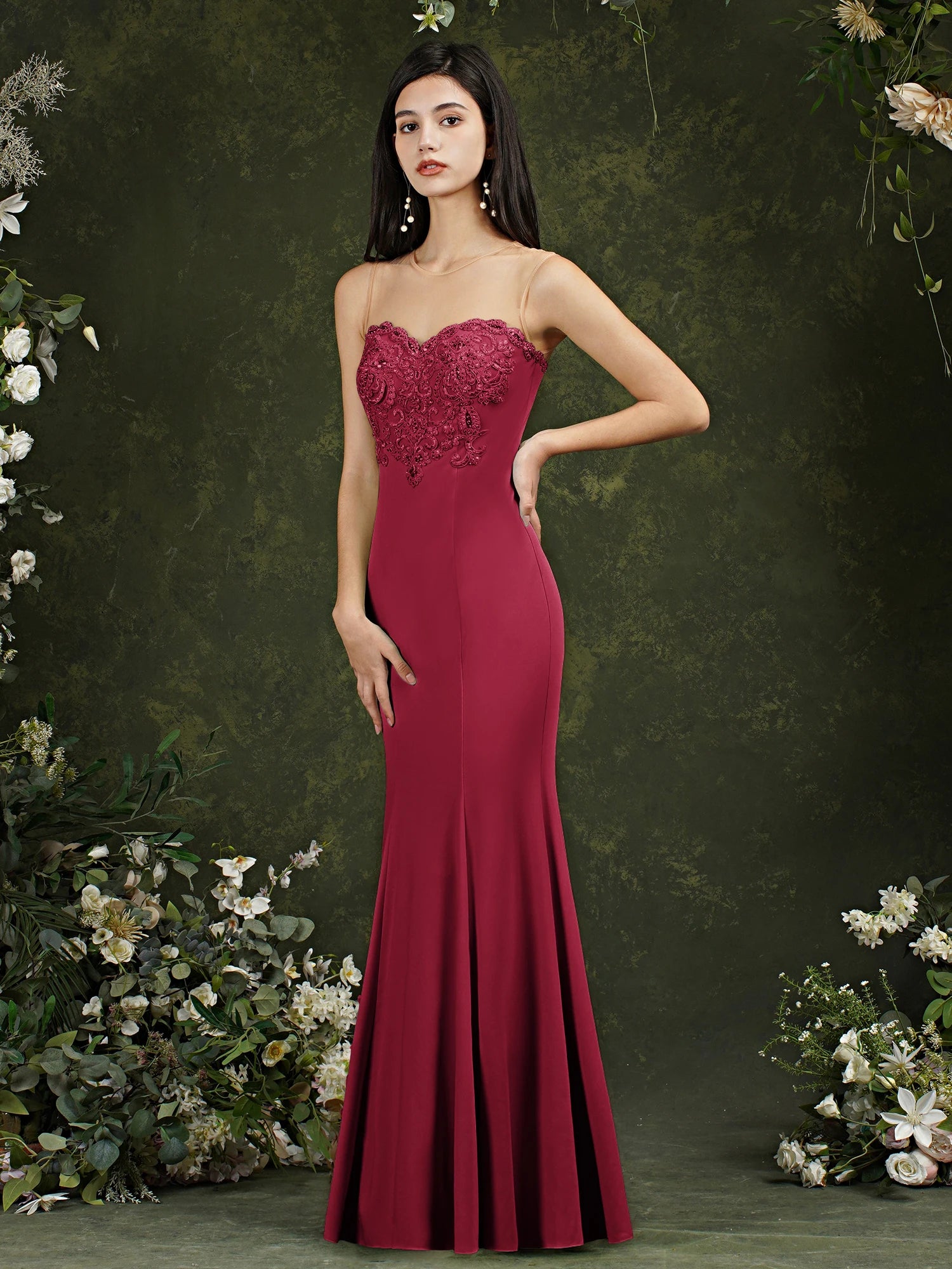 BABYONLINE Golden Appqulies Bridesmaid Dresses for Women Maxi Floor Length Mermaid Gowns Elegant Sweetheart Illusion Summer