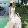 New ivory Caramel terracotta Auburn satin 120cm over knee spaghetti backless strap summer lady girl dress gown daily wear
