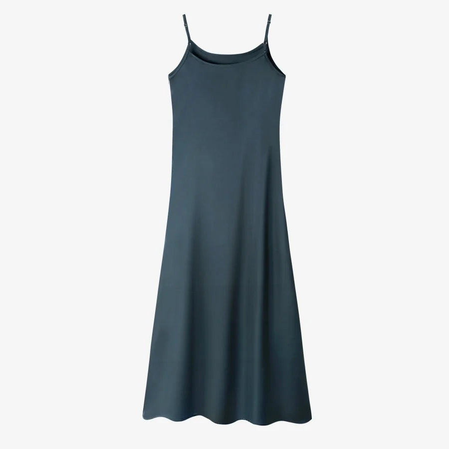 AS AW25 elegance slip satin dress + knitting cross top +mockneck woman clothing set adjustable maxi floor length