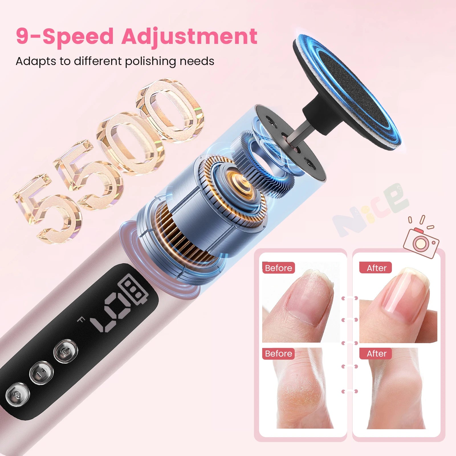 2in1 Electric Foot Callus Remover Machine Rechargeable Pedicure Tool for Dead Skin And Cuticle Removal with Replacement Sand