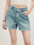 FSLE MInimalism Style Raw Edge Tassel High Waist Jeans for Women 2025 Summer New Simple Versatile Slim Denim Shorts 25FS12666