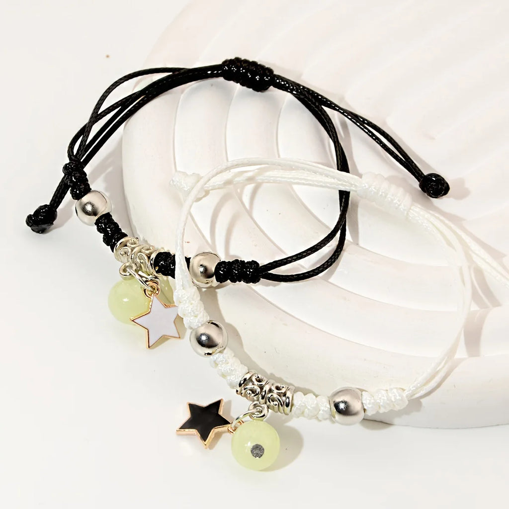 2PC Fashion Luminous Beads Star Couple Bracelet for Women Men Charm Cat Flower Heart Moon Love Matching Friend Bracelet Jewelry