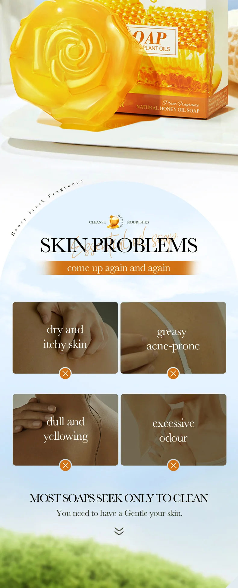 1Pcs Honey Handmade Soap Cleansing The Body Hand Wash Soap Essential Oil Moisturizing Product Body Care Dry Skin Prevent Dry