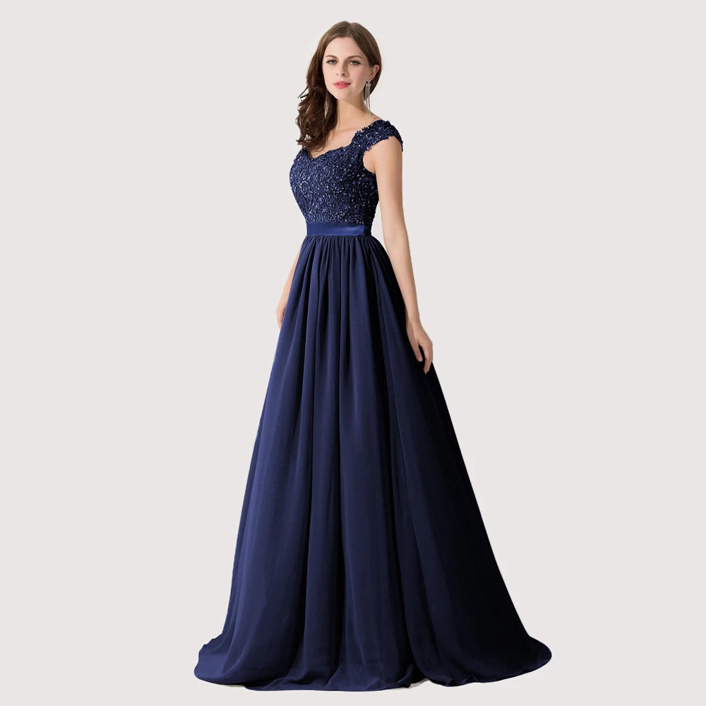 Hot Sale Elegant Long Bridesm Dress Women 2024 For Wedding A-line V Neck Floral Lace Sexy Sleeveless Back Hollow Evening Dress