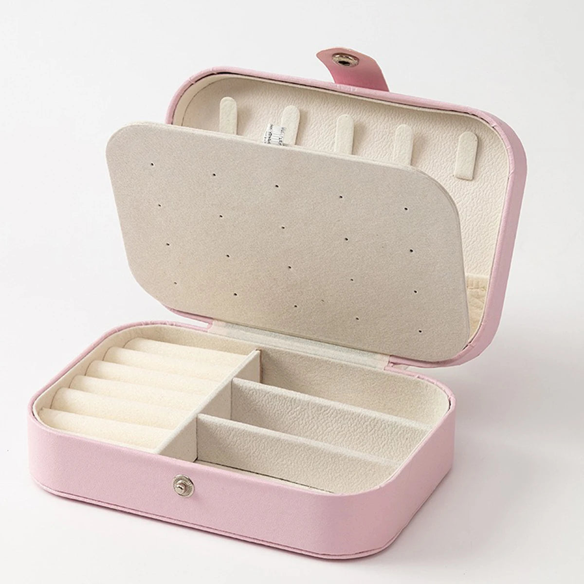 Portable Multi-Compartment Jewelry Box with Velvet Lining - Travel-Friendly Pink Jewelry Organizer for Accessories