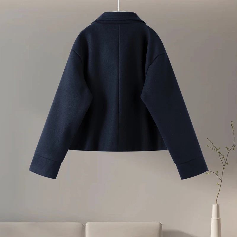 Stand Collar Women Spring Woolen Coats Single Breasted Loose Female Long Sleeve Jacket  Fashion Office Lady Street Short Coat