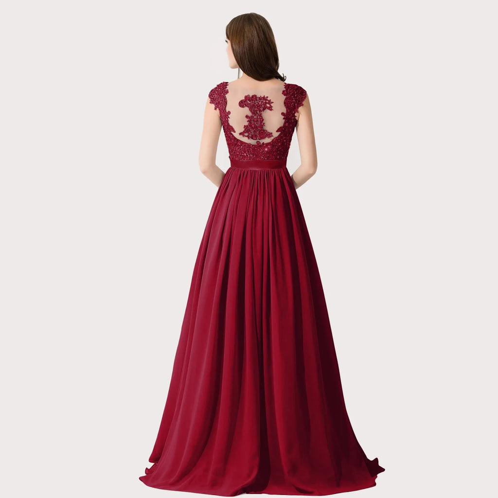 Hot Sale Elegant Long Bridesm Dress Women 2024 For Wedding A-line V Neck Floral Lace Sexy Sleeveless Back Hollow Evening Dress