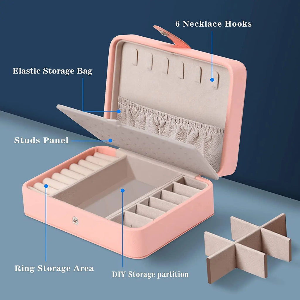 Portable double-layer buttoned jewelry storage box necklace watch, earring ring jewelry