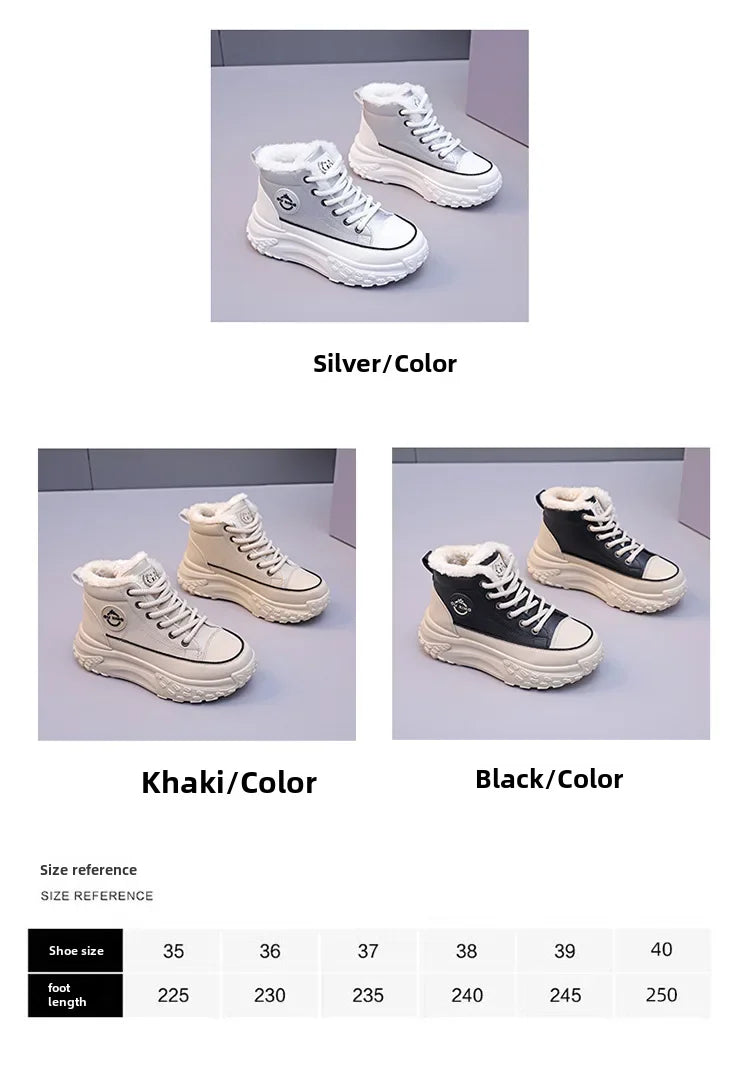 Women's Winter 2023 New Style Flat Boots Fleece Lined Thickened Warm Cotton Shoes High Top Little White Shoes Hx-q037