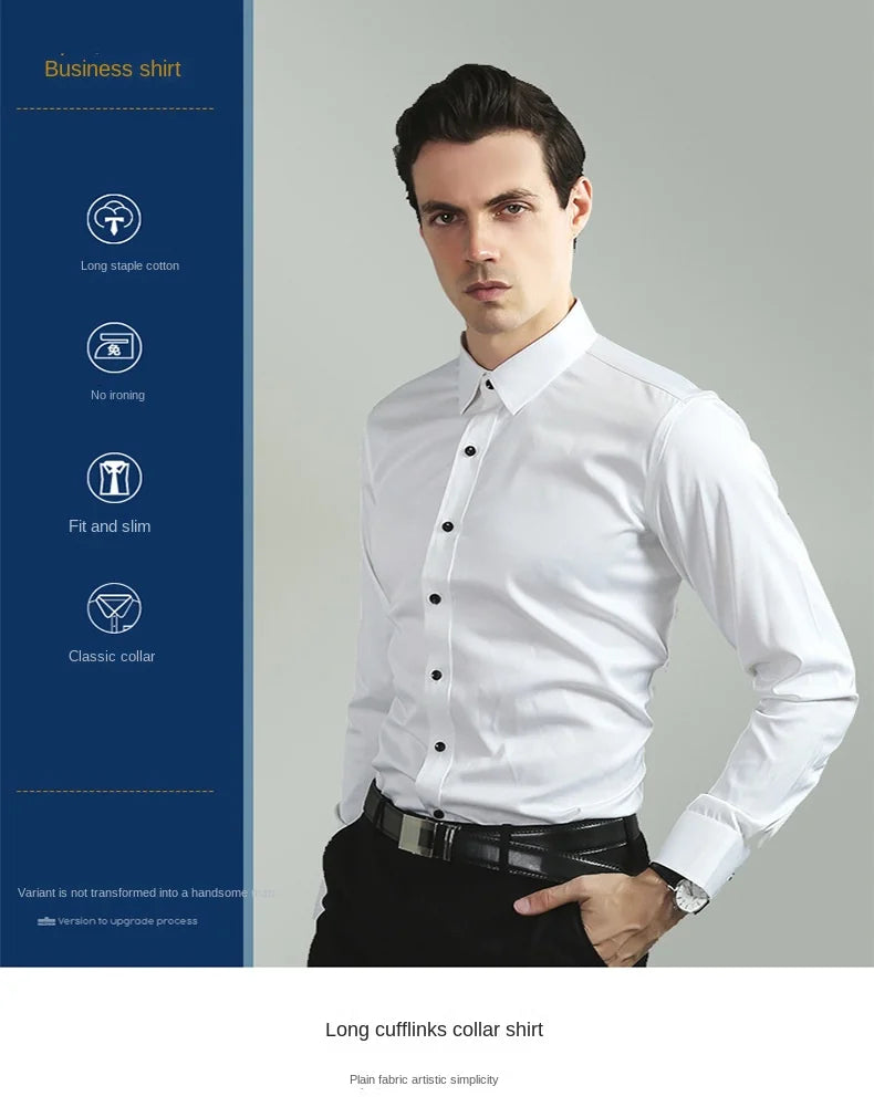 Micro elastic men's long sleeved shirt, silky and not easily wrinkled, high-quality men's shirt, plus size shirt