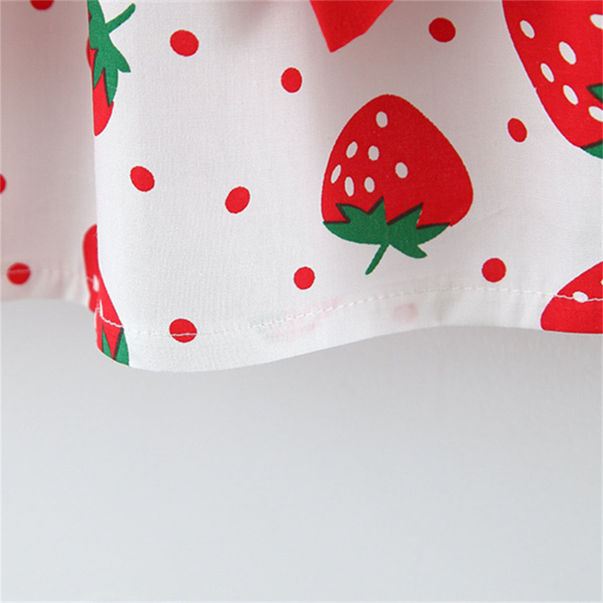 New Summer Baby Girls Dress + Hat Big Bow Ribbon Halter Strawberry Polka Dot Full Print Sweet Princess Dress Birthday Party Team