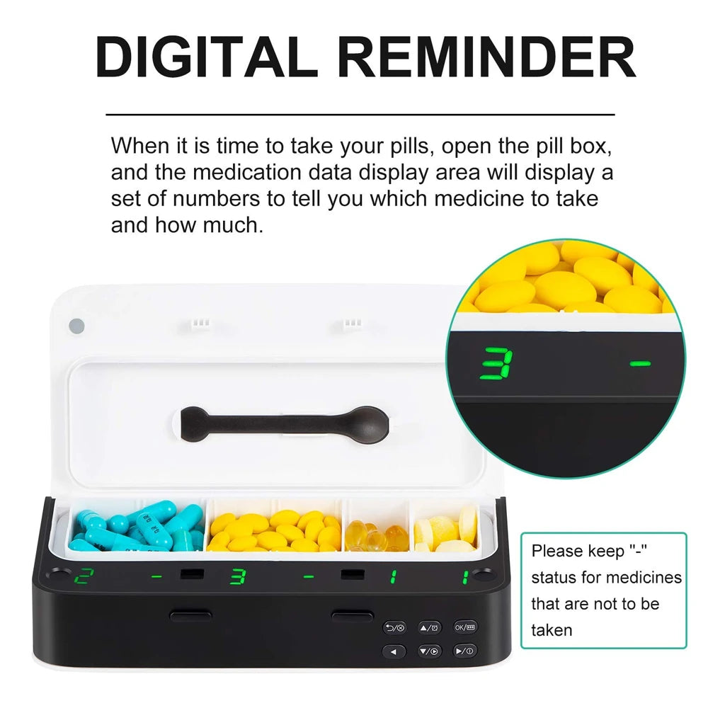 New Smart Pill Dispenser Medicine Pill Box Organizer For 7 Days Organizer Container Intelligent Alarm Home Pill Box With Timer