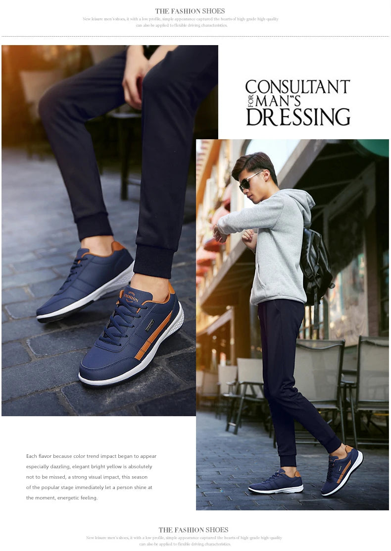 New Men Shoes Casual Shoes Leather Lace-Up Casual Sports Shoes Outdoor Wear-Resistant Vulcanized Shoes High-Quality Men Shoes