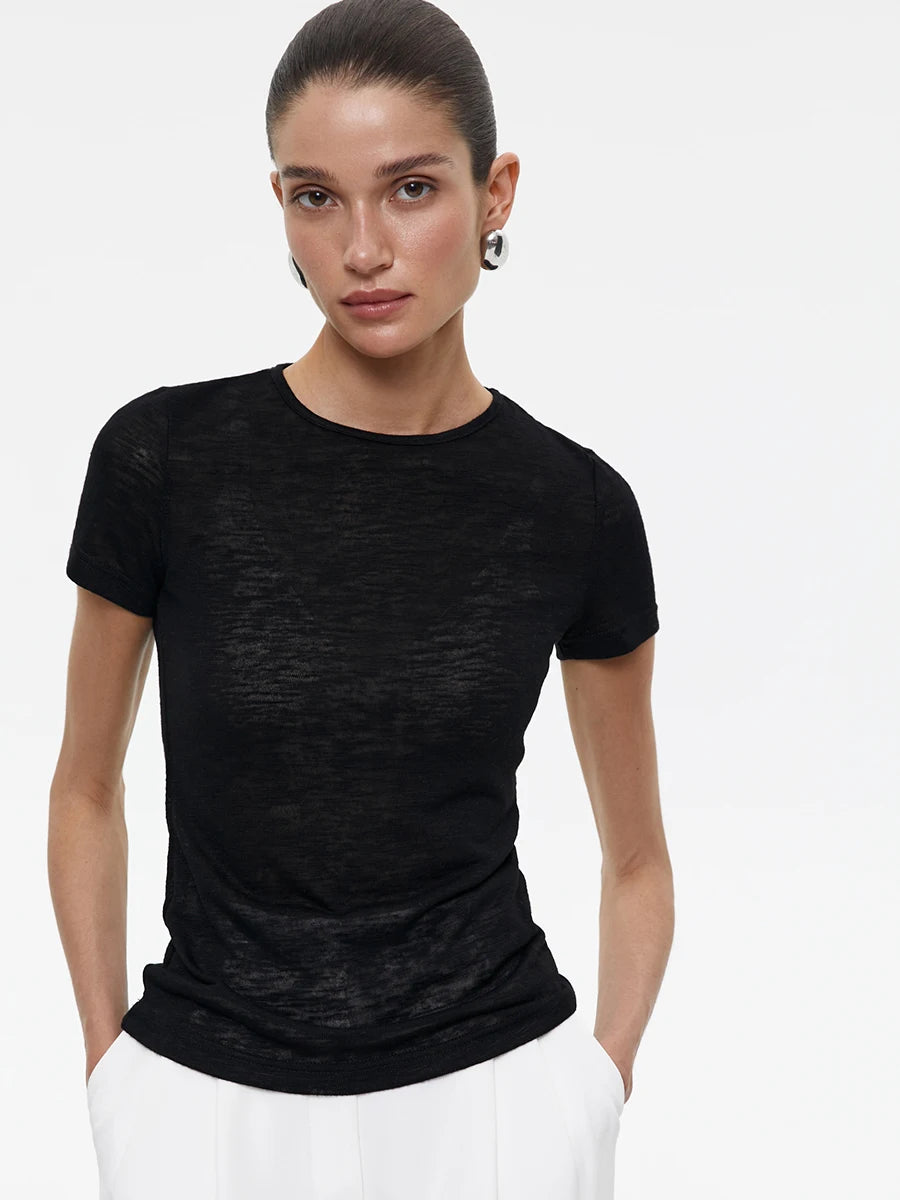 Hirsionsan 2025 Basic soft  T Shirts Women Summer autumn Long Sleeves Loose Bottom Tees Ladies Casual Knitted Soft Woman Tops