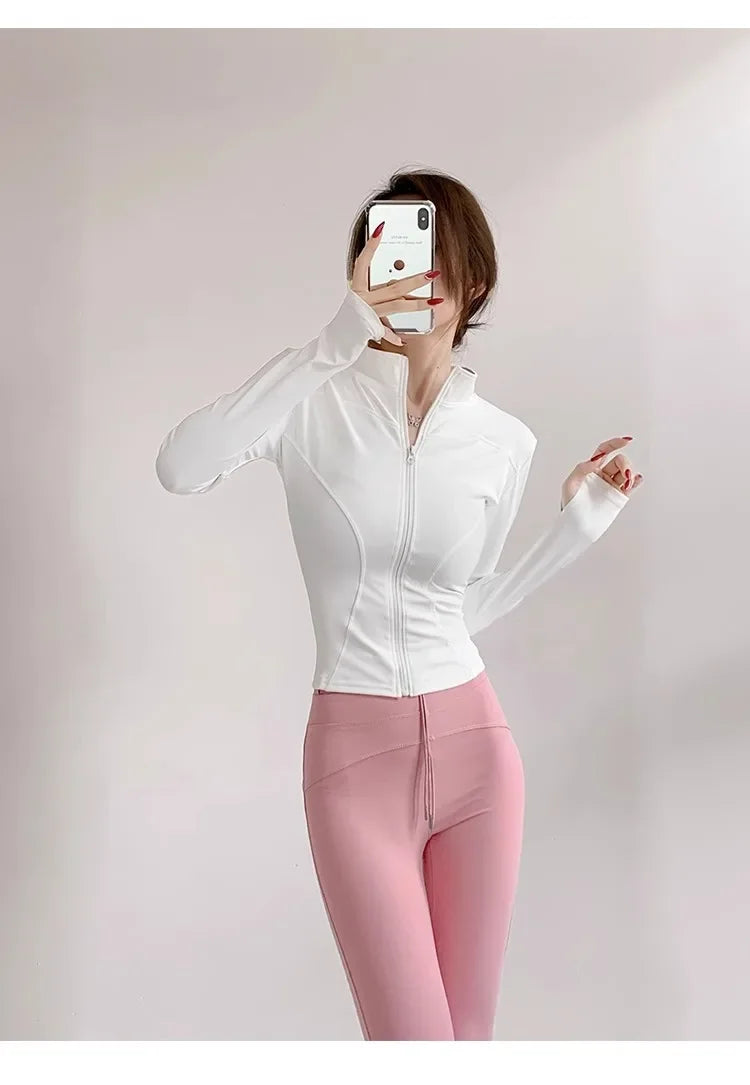S-3XL Sun Quick Drying Sports Coat Women's Tight Top Yoga Jacket Long Sleeve Zipper Jacket Running Fitness Women's Jacket