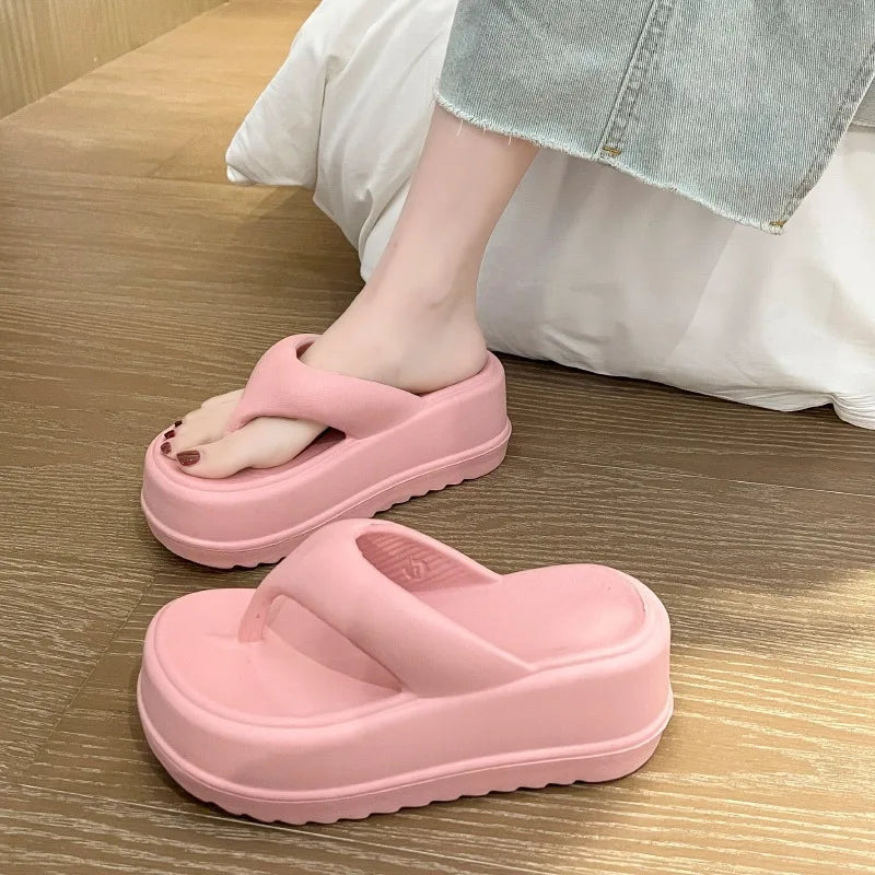 Bebealy Deep Heels Women's Slippers Summer Platform Home Slippers Soft Beach Slippers Outdoor Thick Sole Non-slip Cloud Slippers